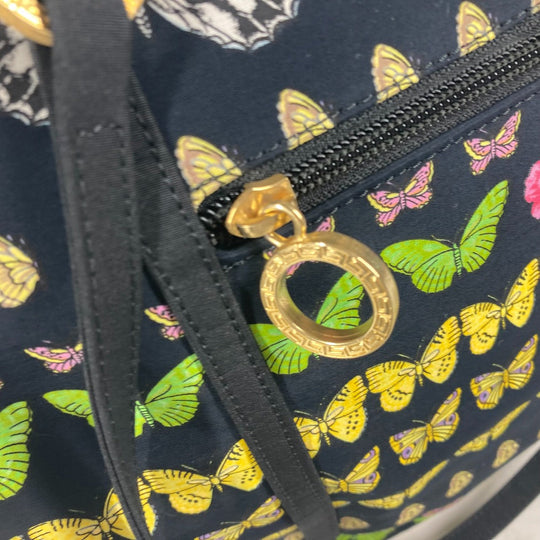 VERSACE Tote Bag Nylon canvas black vintage Butterfly Women Used Authentic