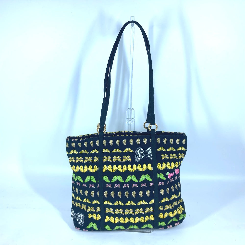 VERSACE Tote Bag Nylon canvas black vintage Butterfly Women Used Authentic