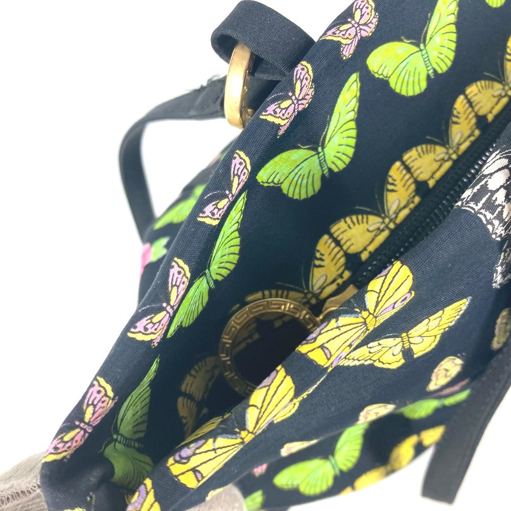 VERSACE Tote Bag Nylon canvas black vintage Butterfly Women Used Authentic