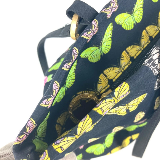 VERSACE Tote Bag Nylon canvas black vintage Butterfly Women Used Authentic