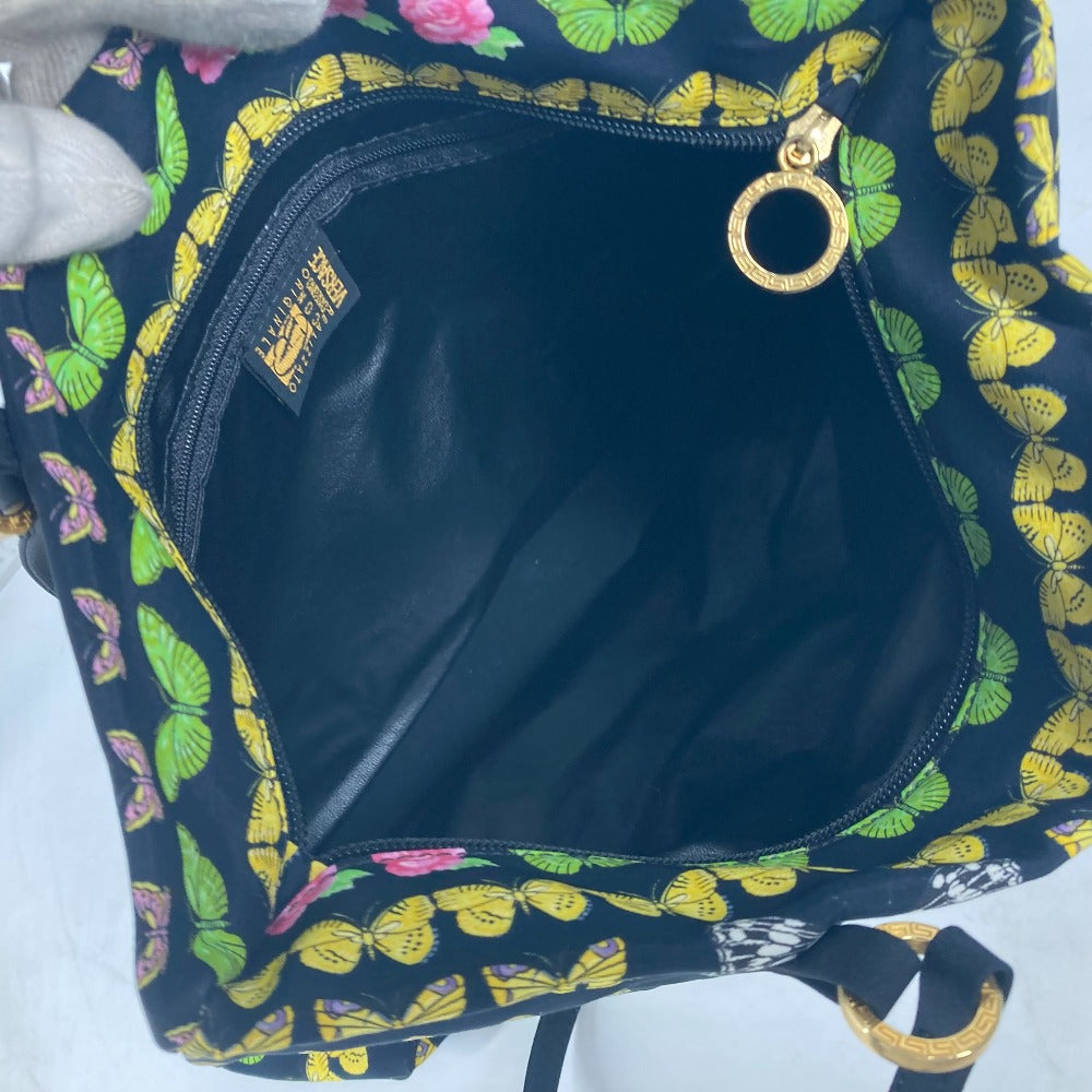 VERSACE Tote Bag Nylon canvas black vintage Butterfly Women Used Authentic