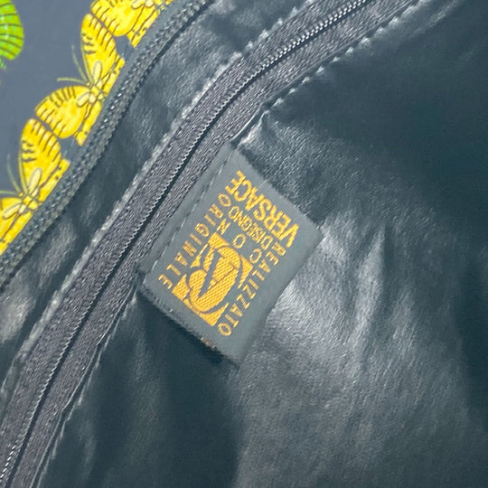 VERSACE Tote Bag Nylon canvas black vintage Butterfly Women Used Authentic