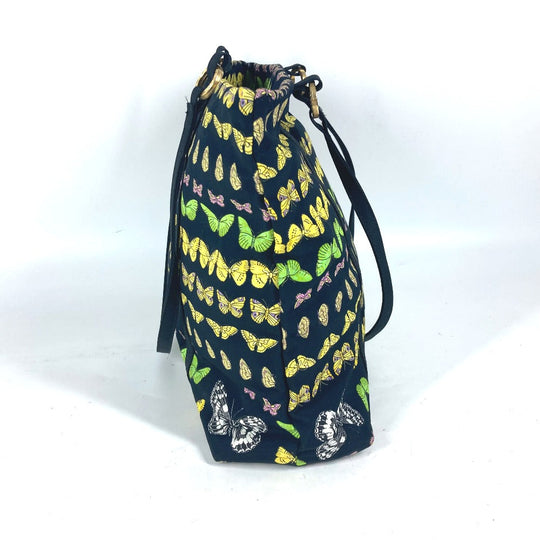 VERSACE Tote Bag Nylon canvas black vintage Butterfly Women Used Authentic