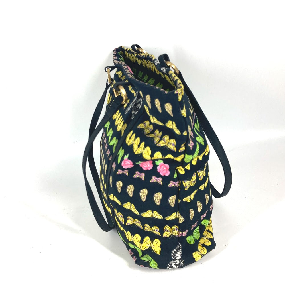 VERSACE Tote Bag Nylon canvas black vintage Butterfly Women Used Authentic