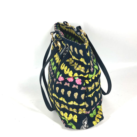 VERSACE Tote Bag Nylon canvas black vintage Butterfly Women Used Authentic