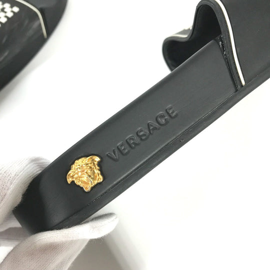 VERSACE Sandals rubber black shower sandals shoes shoes logo Women 37 Used Authentic
