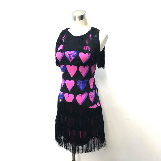 H&M one piece silk black Versace for H & M Heart Pattern Fringe Women 32 Used Authentic