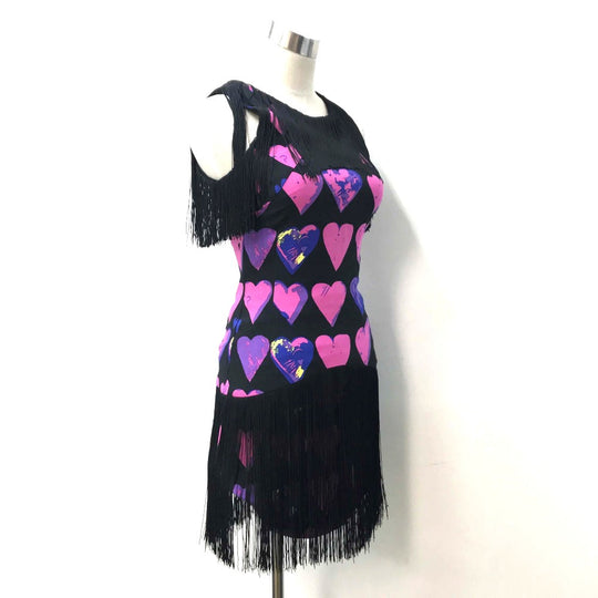 H&M one piece silk black Versace for H & M Heart Pattern Fringe Women 32 Used Authentic