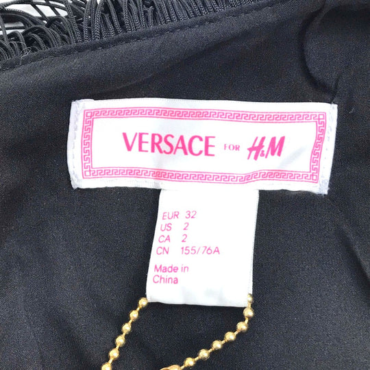 H&M one piece silk black Versace for H & M Heart Pattern Fringe Women 32 Used Authentic