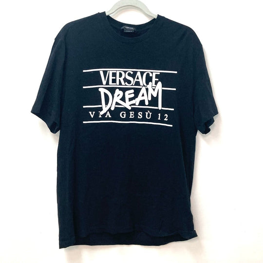 VERSACE Short sleeve T-shirt cotton black DREAM logo mens ‚k Used Authentic