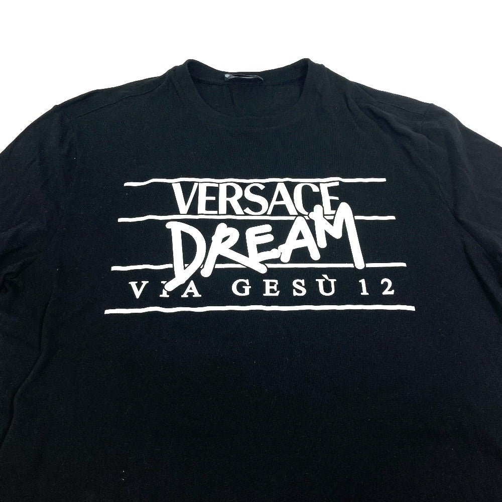 VERSACE Short sleeve T-shirt cotton black DREAM logo mens ‚k Used Authentic