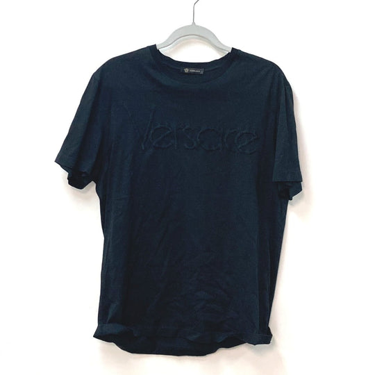 VERSACE Short sleeve T-shirt cotton black logo mens S Used Authentic