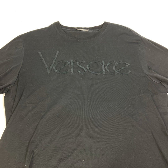 VERSACE Short sleeve T-shirt cotton black logo mens S Used Authentic