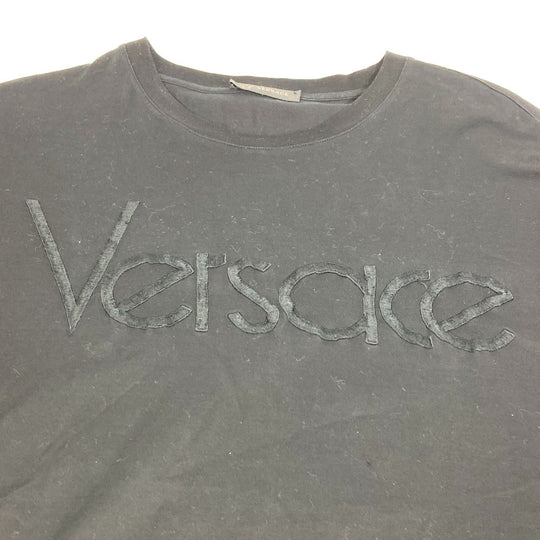 VERSACE Short sleeve T-shirt cotton black logo mens S Used Authentic