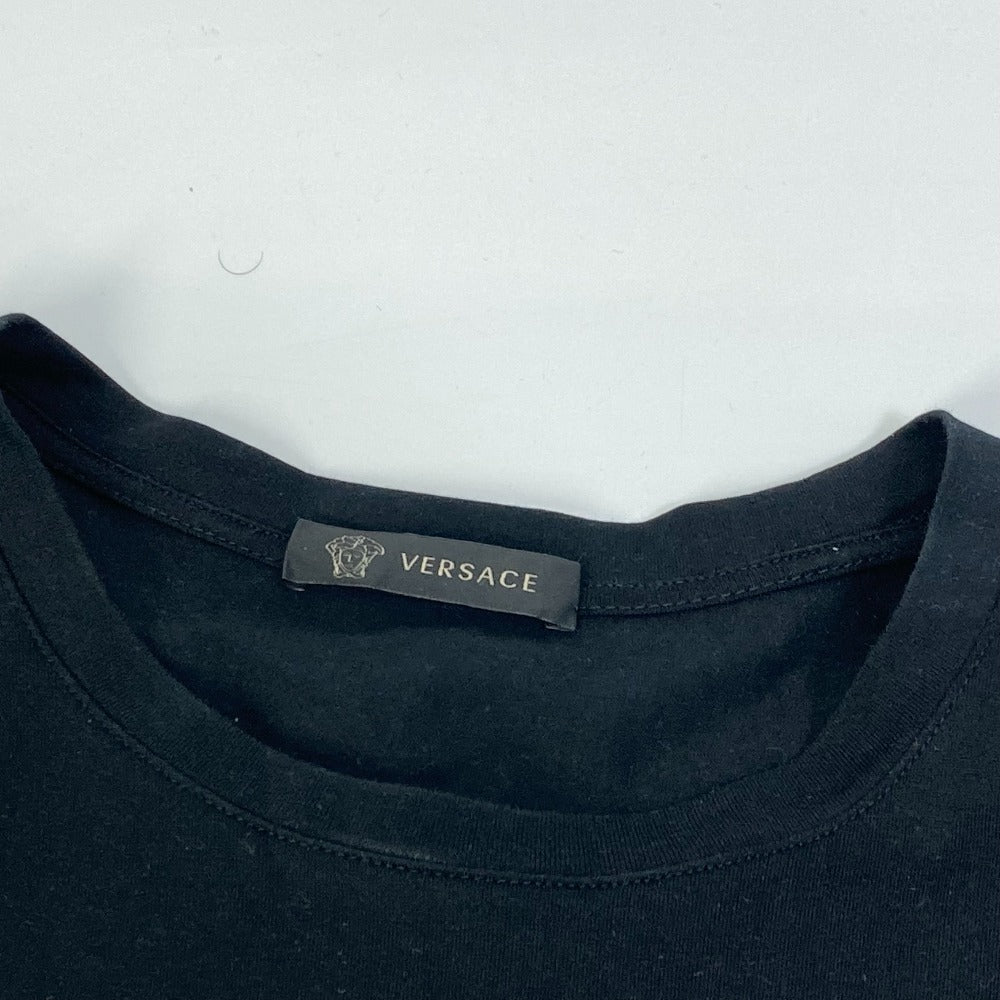 VERSACE Short sleeve T-shirt cotton black Logo embroidery mens S Used Authentic