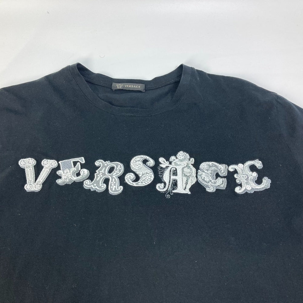 VERSACE Short sleeve T-shirt cotton black Logo embroidery mens S Used Authentic