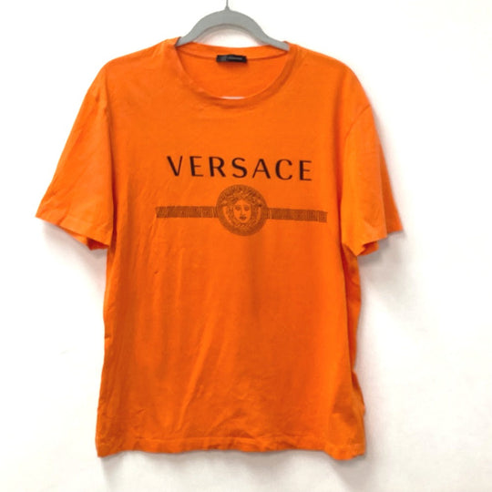VERSACE Short sleeve T-shirt cotton Orange Medusa mens 2XL Used Authentic