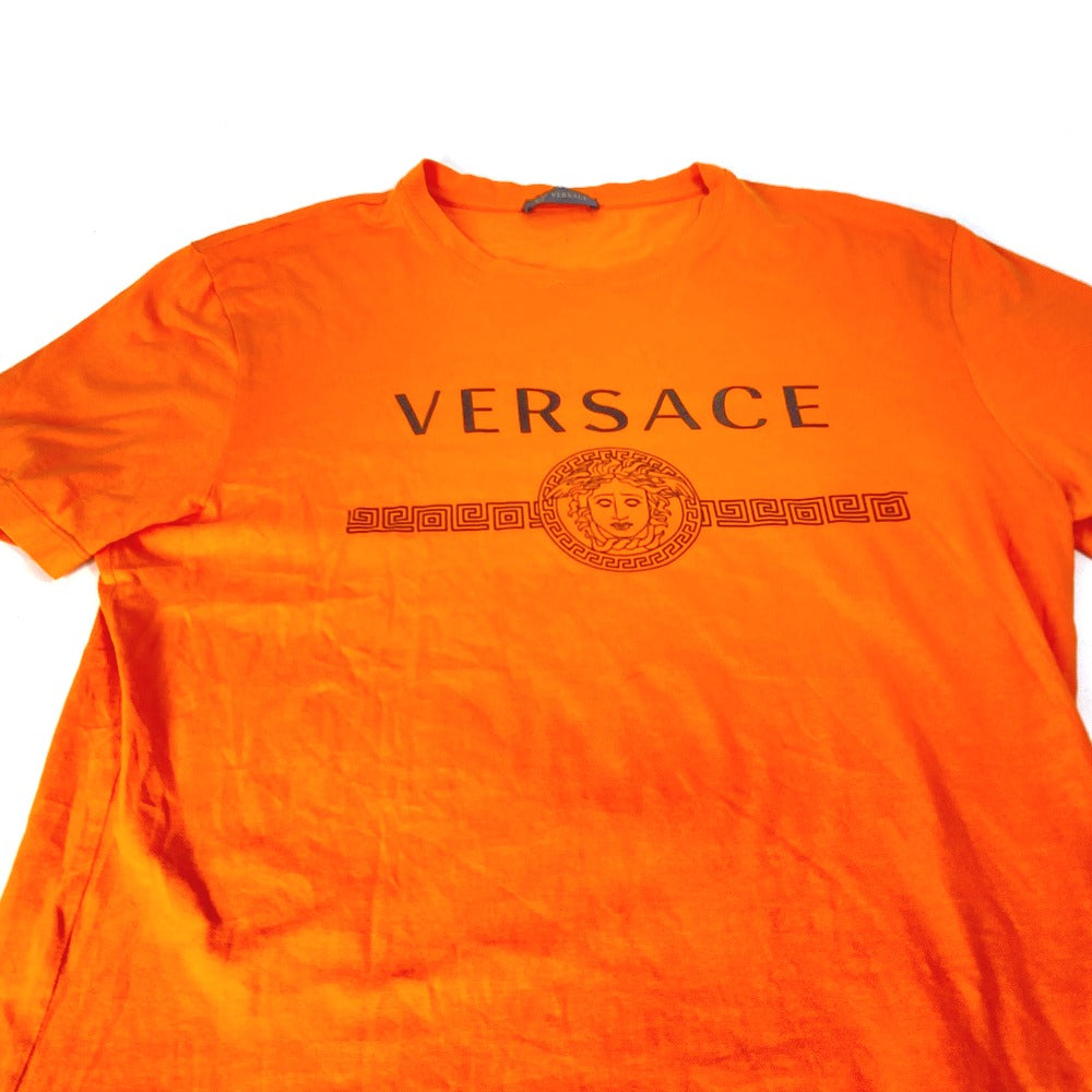 VERSACE Short sleeve T-shirt cotton Orange Medusa mens 2XL Used Authentic