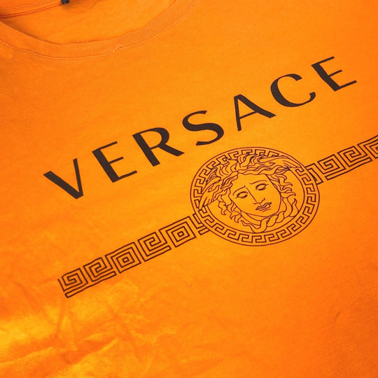 VERSACE Short sleeve T-shirt cotton Orange Medusa mens 2XL Used Authentic
