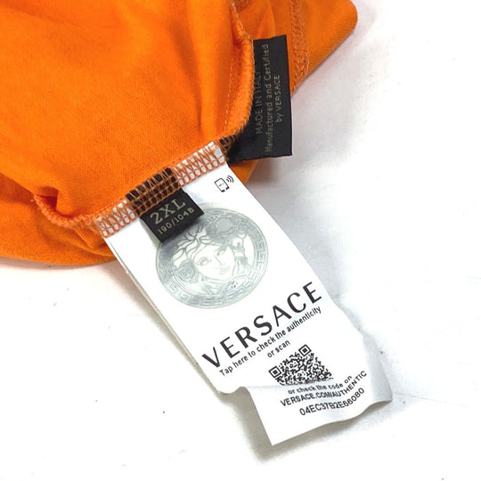 VERSACE Short sleeve T-shirt cotton Orange Medusa mens 2XL Used Authentic