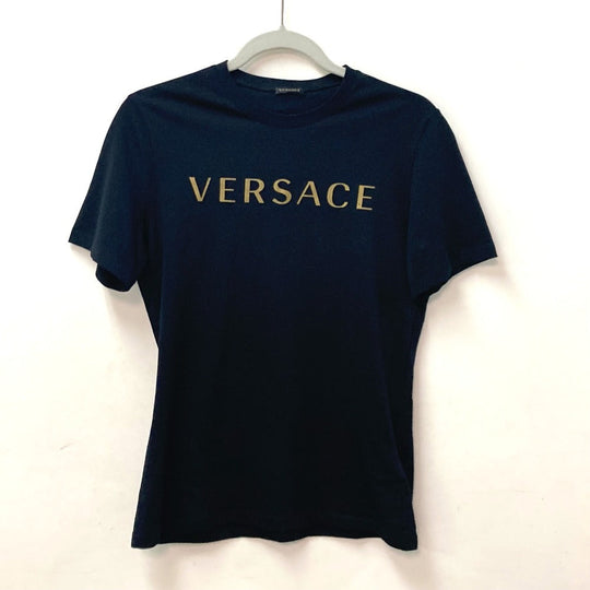 VERSACE Short sleeve T-shirt cotton black logo Women 38 Used Authentic