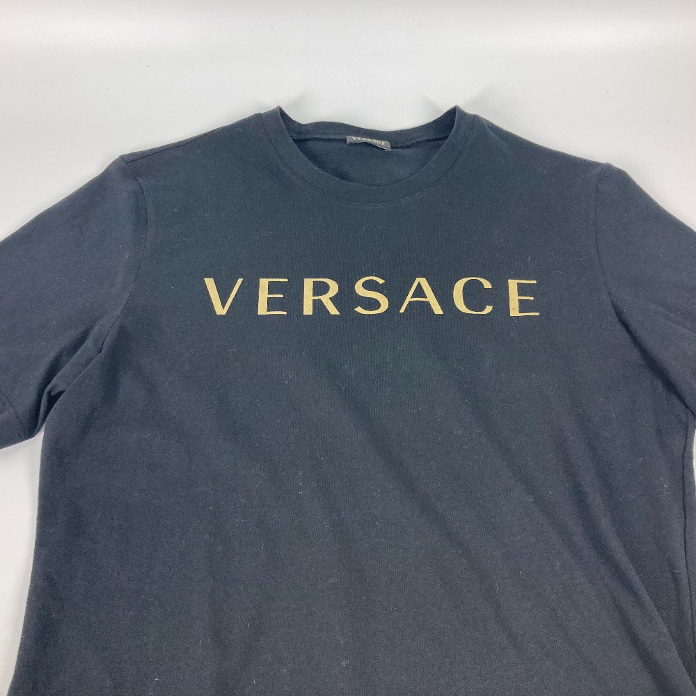 VERSACE Short sleeve T-shirt cotton black logo Women 38 Used Authentic