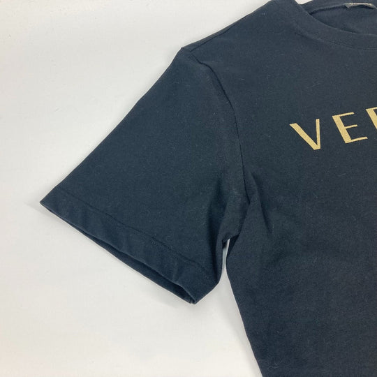 VERSACE Short sleeve T-shirt cotton black logo Women 38 Used Authentic