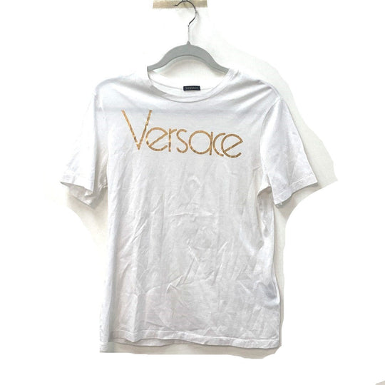 VERSACE Short sleeve T-shirt cotton white logo Women 40 Used Authentic