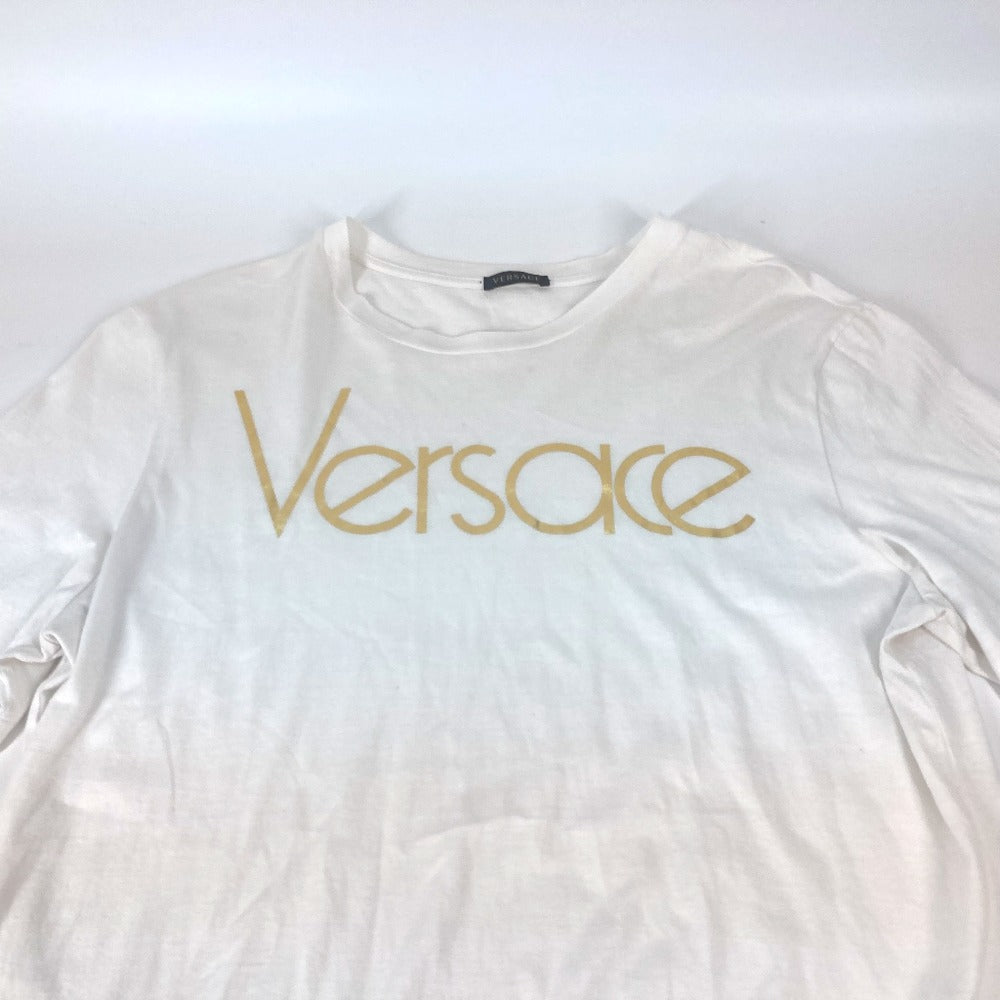VERSACE Short sleeve T-shirt cotton white logo Women 40 Used Authentic