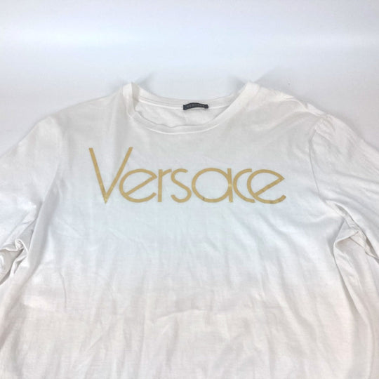 VERSACE Short sleeve T-shirt cotton white logo Women 40 Used Authentic
