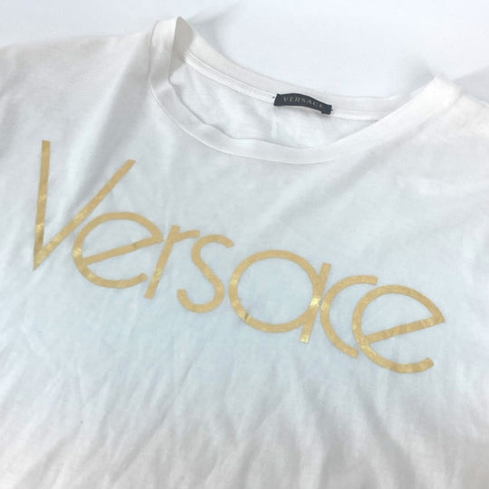 VERSACE Short sleeve T-shirt cotton white logo Women 40 Used Authentic