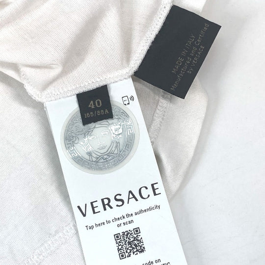 VERSACE Short sleeve T-shirt cotton white logo Women 40 Used Authentic