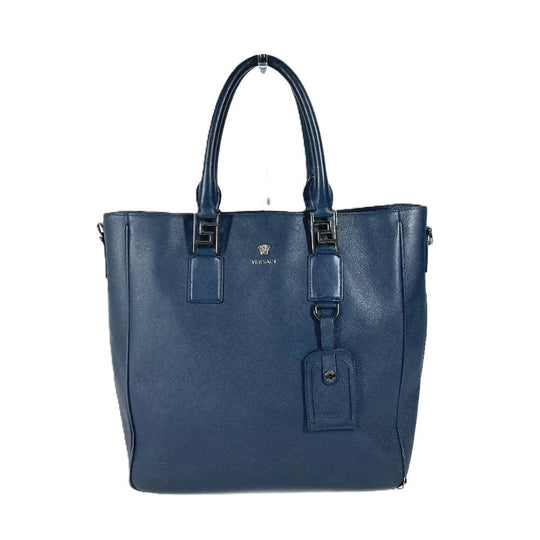 VERSACE Tote Bag leather Navy Medusa logo mens Used Authentic