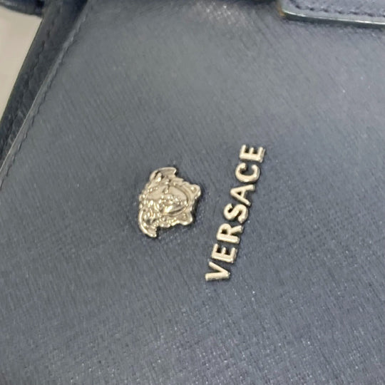 VERSACE Tote Bag leather Navy Medusa logo mens Used Authentic