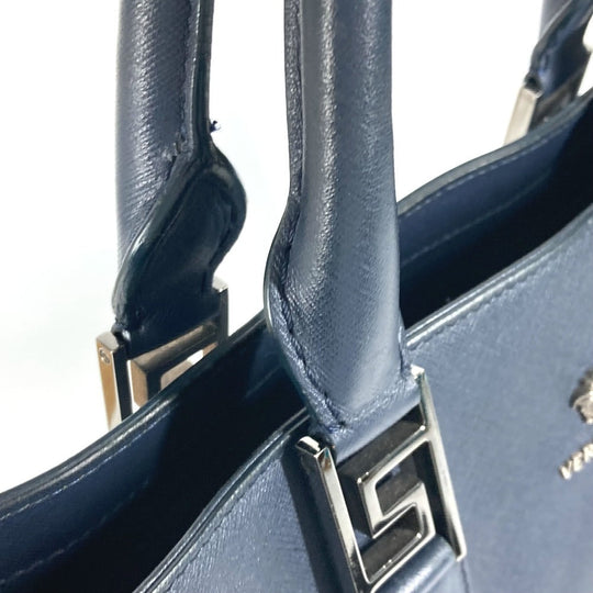 VERSACE Tote Bag leather Navy Medusa logo mens Used Authentic