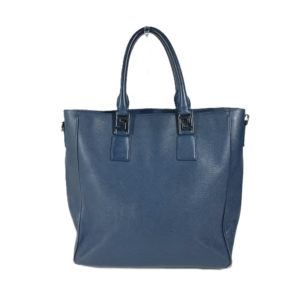 VERSACE Tote Bag leather Navy Medusa logo mens Used Authentic