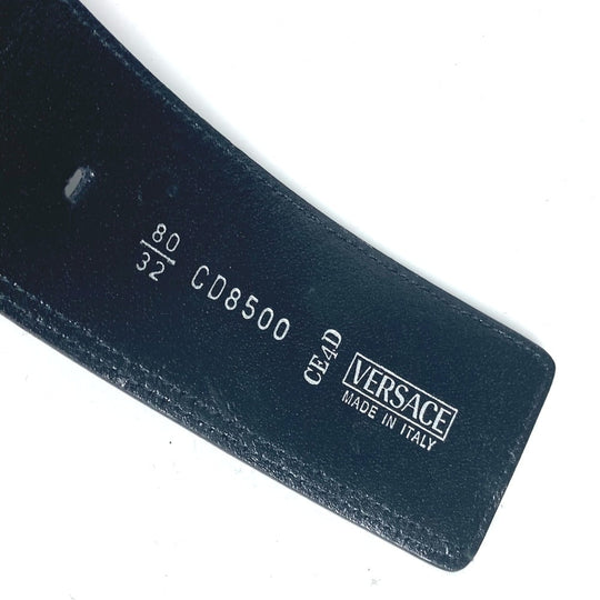 VERSACE Waist bag leather black logo belt bag mens(Unisex) 80 Used Authentic