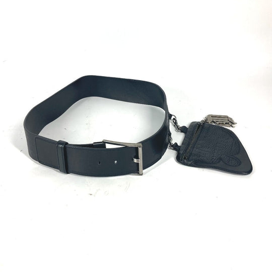 VERSACE Waist bag leather black logo belt bag mens(Unisex) 80 Used Authentic