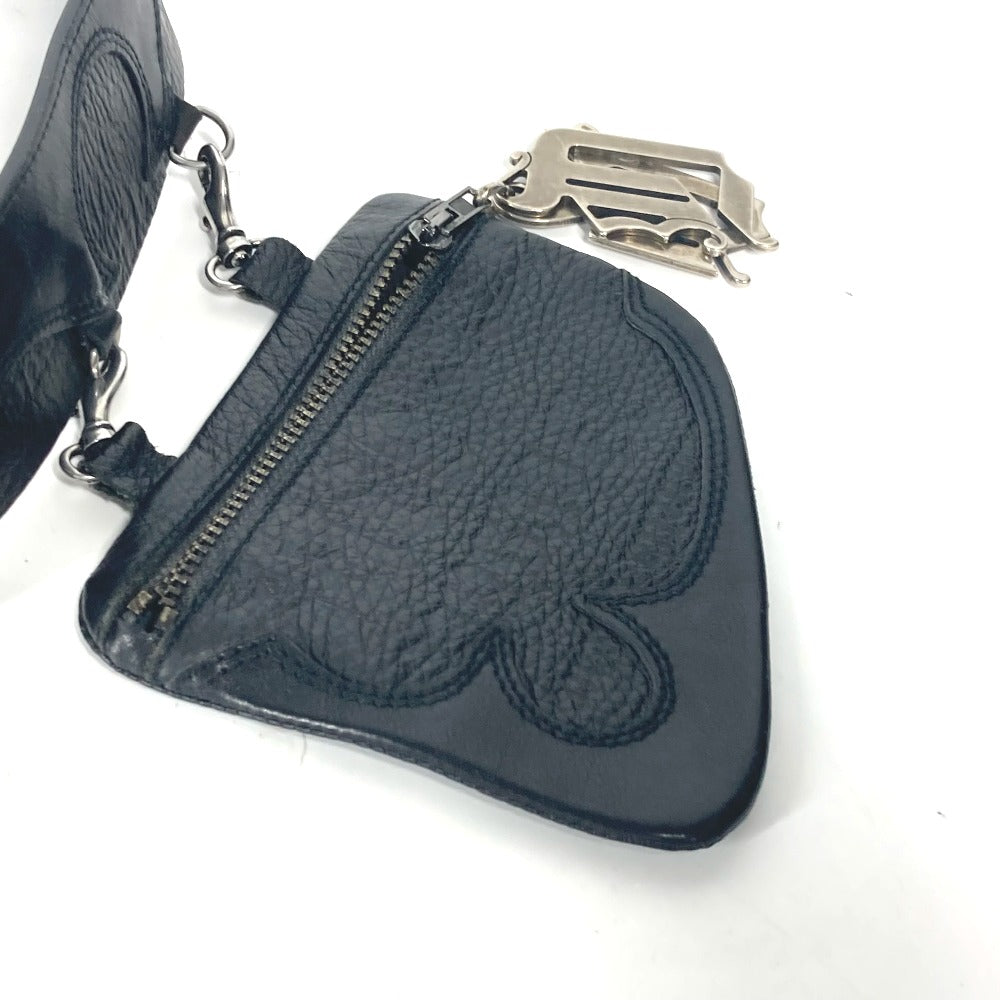 VERSACE Waist bag leather black logo belt bag mens(Unisex) 80 Used Authentic
