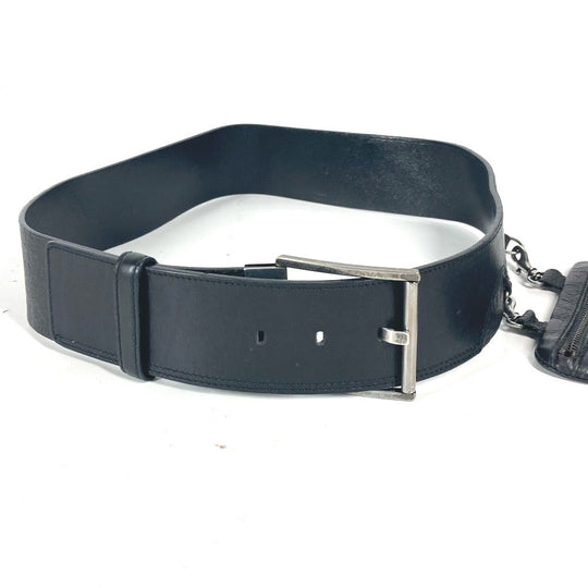 VERSACE Waist bag leather black logo belt bag mens(Unisex) 80 Used Authentic
