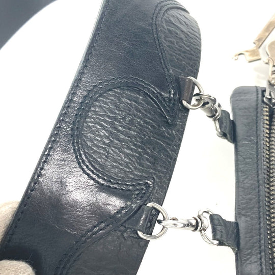 VERSACE Waist bag leather black logo belt bag mens(Unisex) 80 Used Authentic
