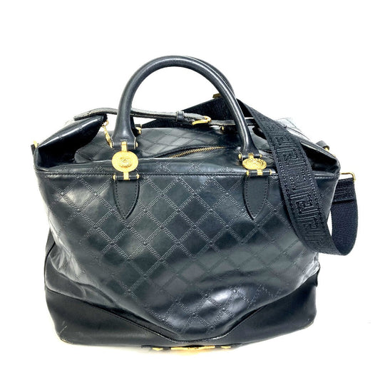 VERSACE Boston Duffel bag rubber black Weekend bag Sunburst Quilting