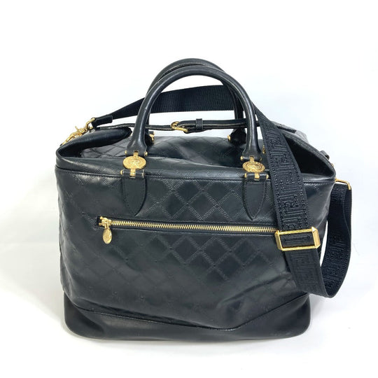 VERSACE Boston Duffel bag rubber black Weekend bag Sunburst Quilting