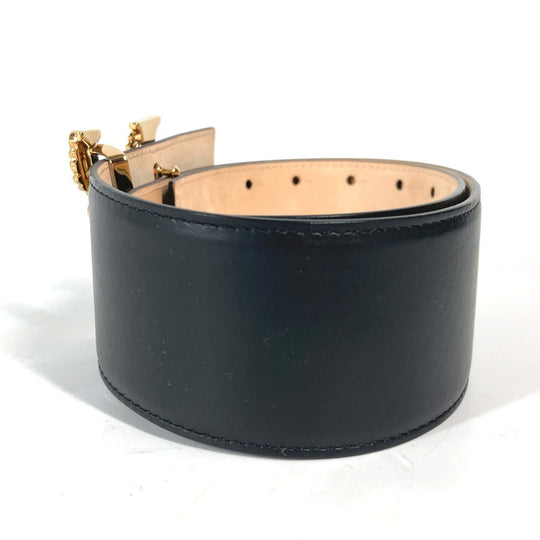VERSACE belt leather black Greca V logo Women 75 Used Authentic