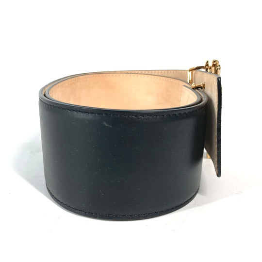VERSACE belt leather black Greca V logo Women 75 Used Authentic