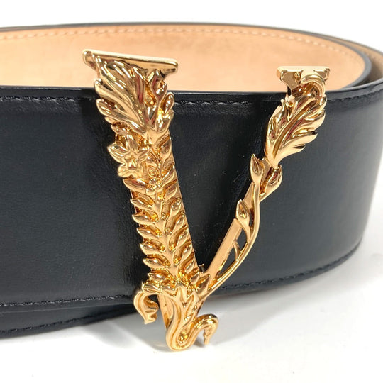 VERSACE belt leather black Greca V logo Women 75 Used Authentic