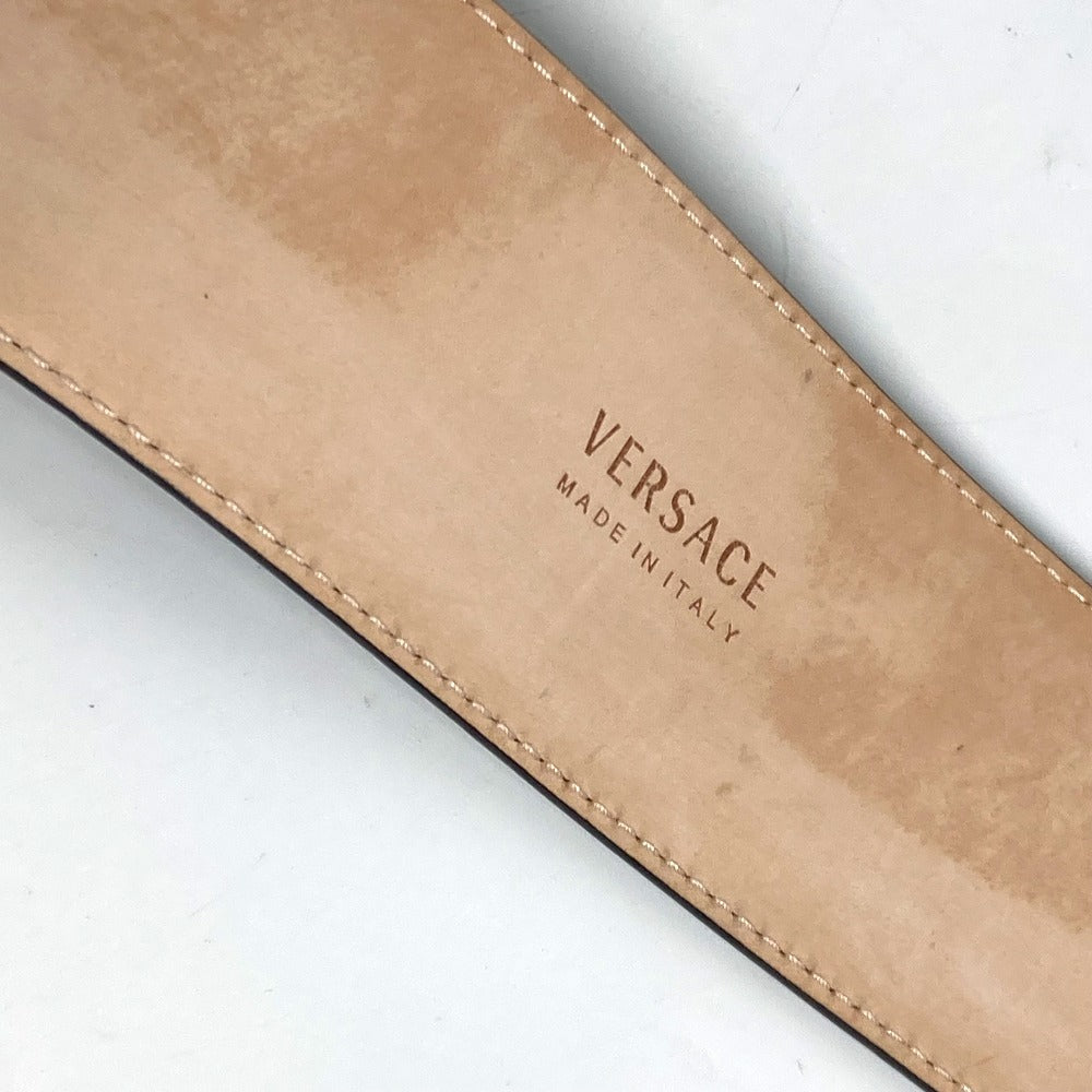 VERSACE belt leather black Greca V logo Women 75 Used Authentic