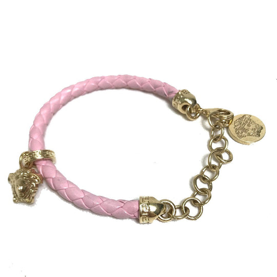 VERSACE bracelet Leather, Metal pink Medusa Women Used Authentic