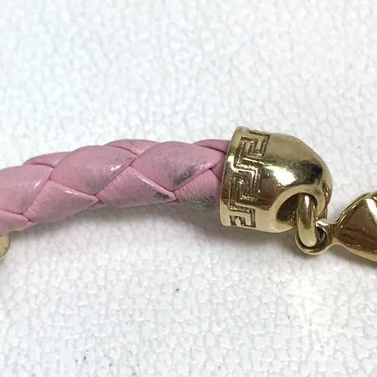 VERSACE bracelet Leather, Metal pink Medusa Women Used Authentic