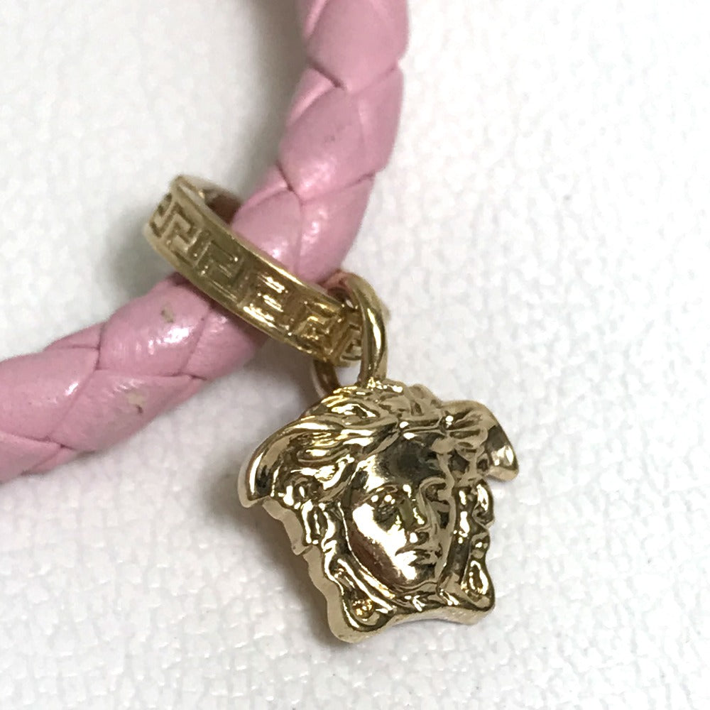 VERSACE bracelet Leather, Metal pink Medusa Women Used Authentic